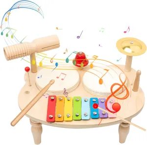 9 in 1 Kids Drum Set for Toddlers,Wooden Percussion Montessori Musical Instruments Toys-Wooden Musical Drum Set for Kids,Educational Percussion Drum Sensory Toys,Montessori Toys for 1 2 3  Years Old