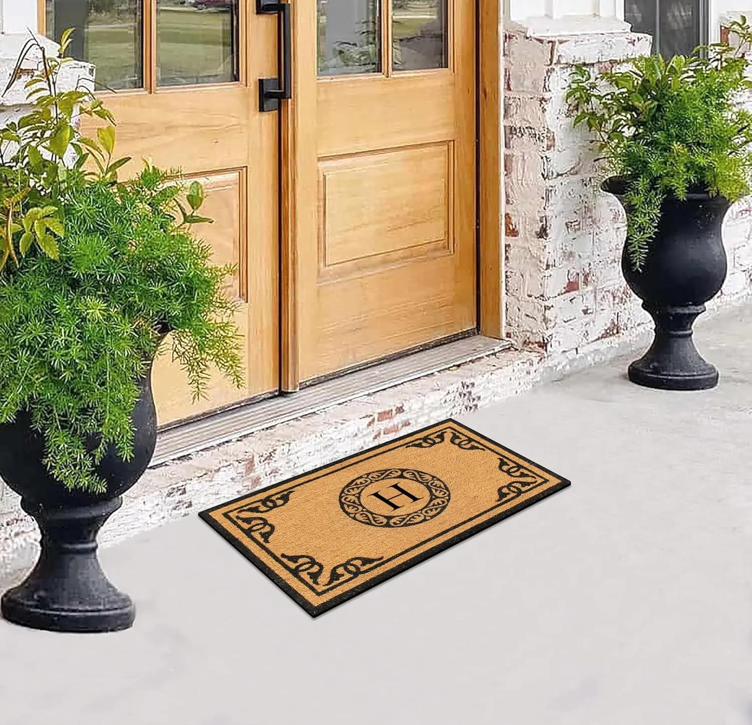 A1HC Natural Coir Monogrammed Door Mat for Front Door, Anti-Shed Treated Durable Doormat for Entrance, Heavy Duty, Thin Profile Door Mat, Easy to Clean, Long Lasting, Front Door Entry Mat, 24" X 39"