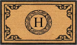 A1HC Natural Coir Monogrammed Door Mat for Front Door, Anti-Shed Treated Durable Doormat for Entrance, Heavy Duty, Thin Profile Door Mat, Easy to Clean, Long Lasting, Front Door Entry Mat, 24" X 39"
