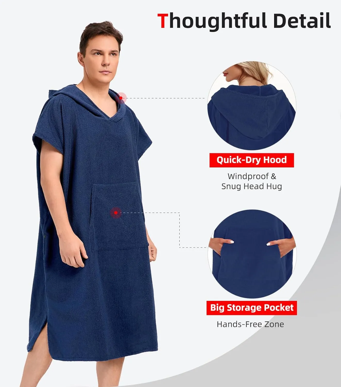 Abahub Surf Poncho Men & Women Towel Poncho Adult with Hood, Thick Quick Dry Changing Poncho Towel, Microfiber Wearable Cover Up for Surfing Beach Swim - Absorbent Changing Towel M (Navy Blue)