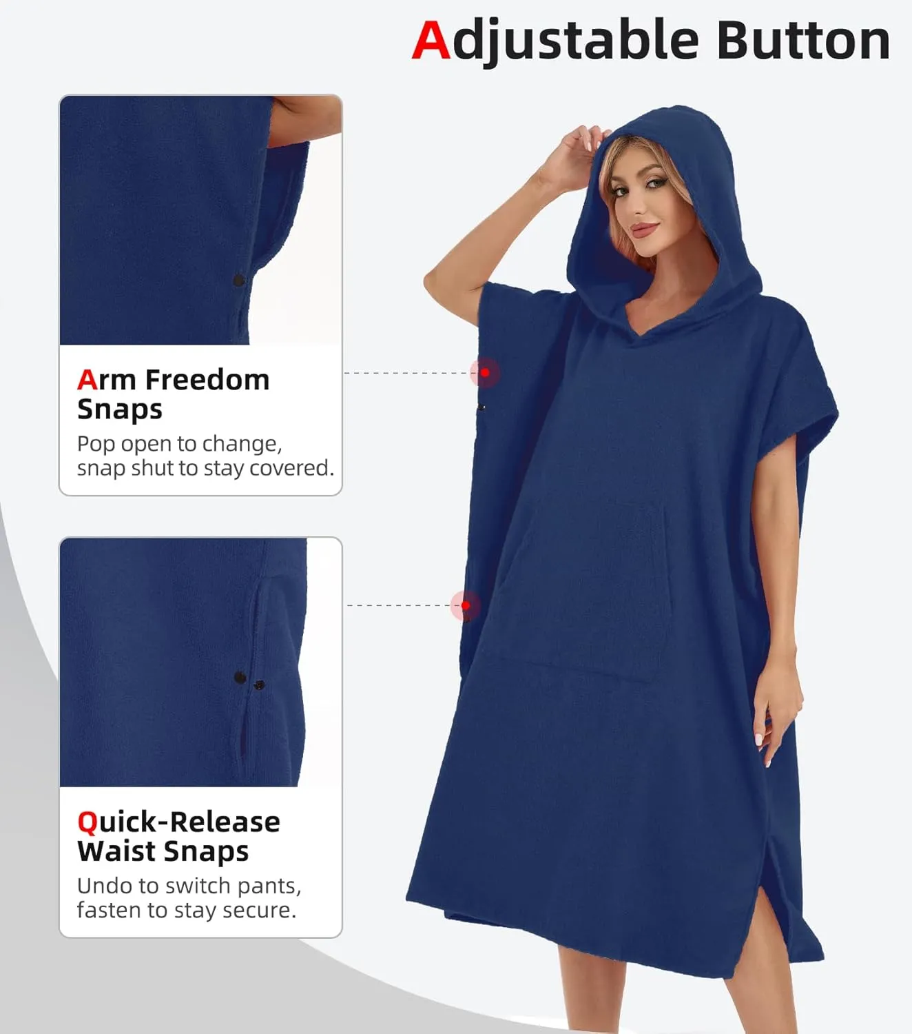 Abahub Surf Poncho Men & Women Towel Poncho Adult with Hood, Thick Quick Dry Changing Poncho Towel, Microfiber Wearable Cover Up for Surfing Beach Swim - Absorbent Changing Towel M (Navy Blue)