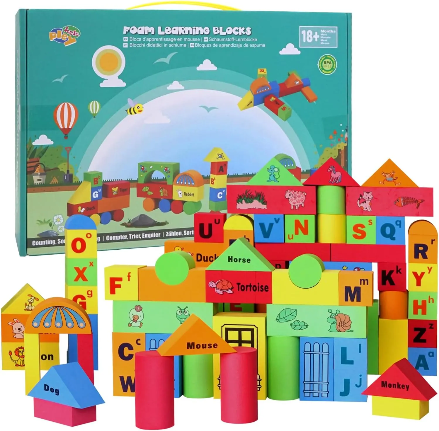 ABC Foam Learning Blocks for 2 3 4 Years Old Toddler, Alphabet Letters Soft Stacking Blocks Set, Sensory & Montessori Toys for Preschoolers 2-4