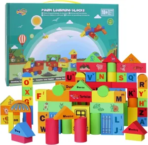 ABC Foam Learning Blocks for 2 3 4 Years Old Toddler, Alphabet Letters Soft Stacking Blocks Set, Sensory & Montessori Toys for Preschoolers 2-4