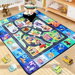ABC Rug for Kids Playroom, Alphabet Rug 3x5 Feet, Washable Play Mat Non-Slip ABC Mat Classroom Carpet Car Rugs for Kids Learning Letters Animals Shapes for Play Room Decor