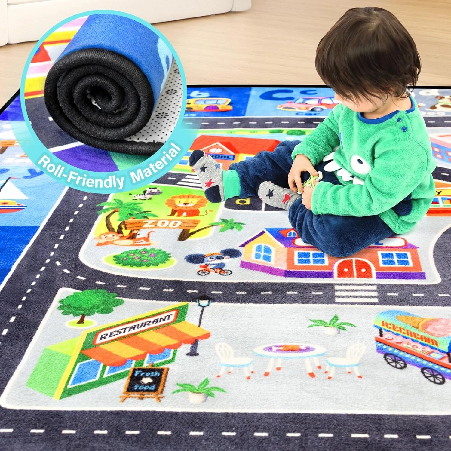 ABC Rug for Kids Playroom, Alphabet Rug 3x5 Feet, Washable Play Mat Non-Slip ABC Mat Classroom Carpet Car Rugs for Kids Learning Letters Animals Shapes for Play Room Decor
