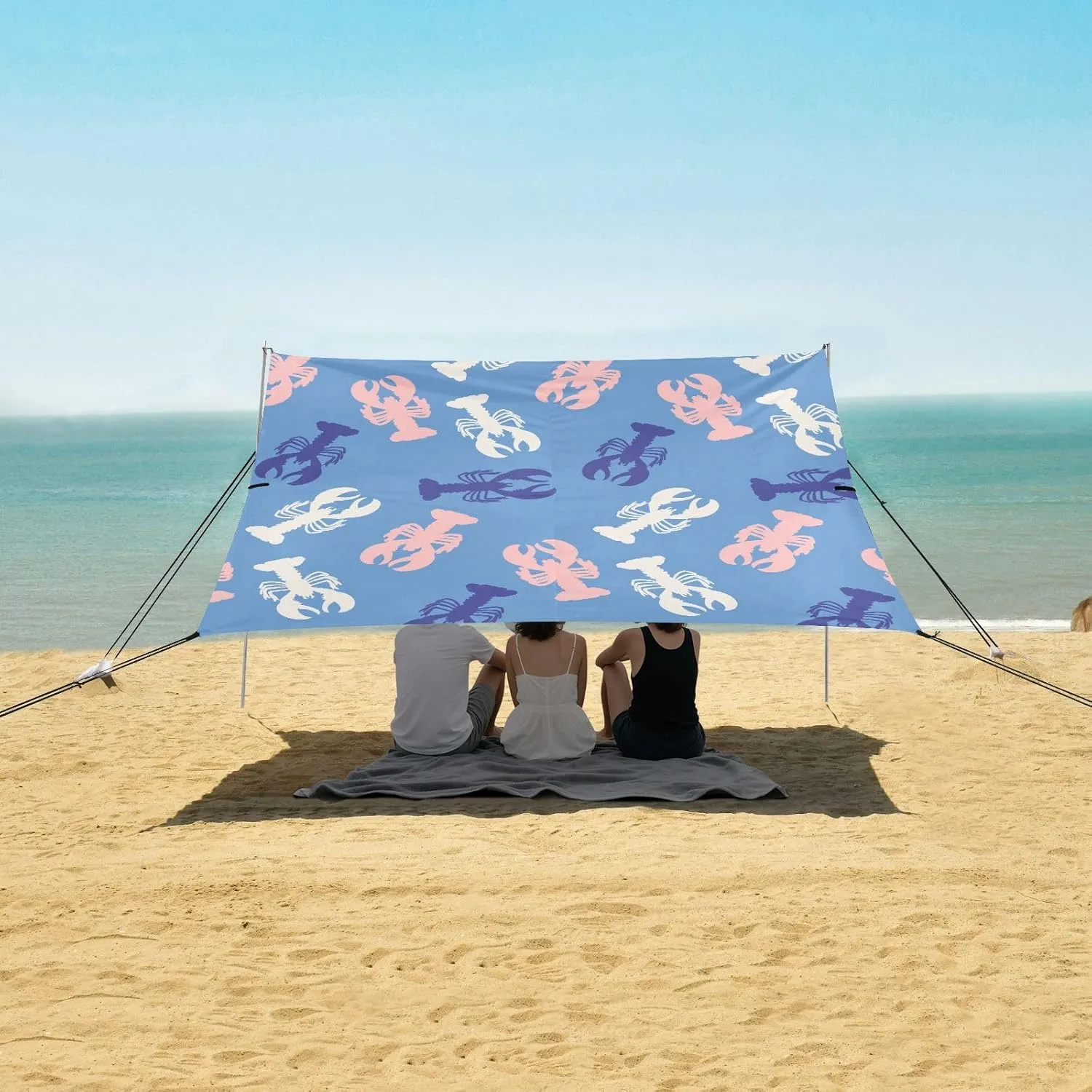 Abstract Lobsters Beach Camping Tent Sun Shelter for Whole Family, Doodle Styles Beach Shade Canopy with UPF50  UV Protection,Easy Set Up and Carry,Outdoor Shade for Trips, Fishing, Backyard Fun