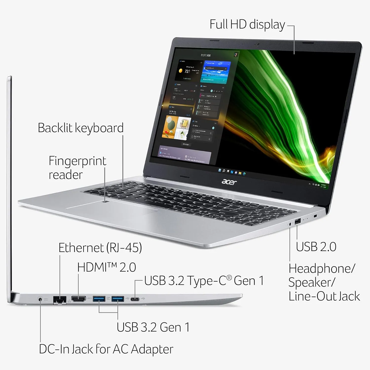 Acer Aspire 5 A515-46-R3UB | 15.6" Full HD IPS Display | AMD Ryzen 3 3350U Quad-Core Mobile Processor | 4GB DDR4 | 128GB NVMe SSD | WiFi 6 | Backlit KB | FPR | Amazon Alexa | Windows 11 Home in S mode