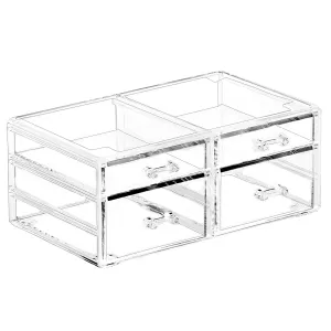 Acrylic Clear Makeup Organizers With 4 Drawers,Rectangular Office Stationery Supplies Plastic Storage Containers,Stackable Acrylic Drawers Suitable for Office,School,Home Cute Desk Organizer,Pack of 1