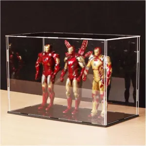 Acrylic Display Case, Model Display Shelf, Stackable Shoe Organizer with Lids, Clear Showcase for Display Car Model Toys, Dust Proof Protection (Color : Black, Size : 10x40x10cm)