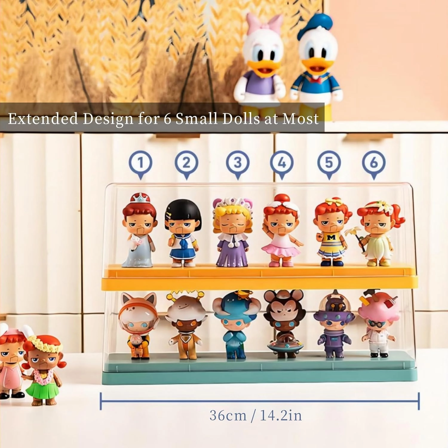 Acrylic Display Case for Mini Doll Figures, Dust Proof Figure Collection Box with Transparent Cover Storage Box Cabinet Organizer Showcase for Mini Toys, Collections or Stone(Orange)