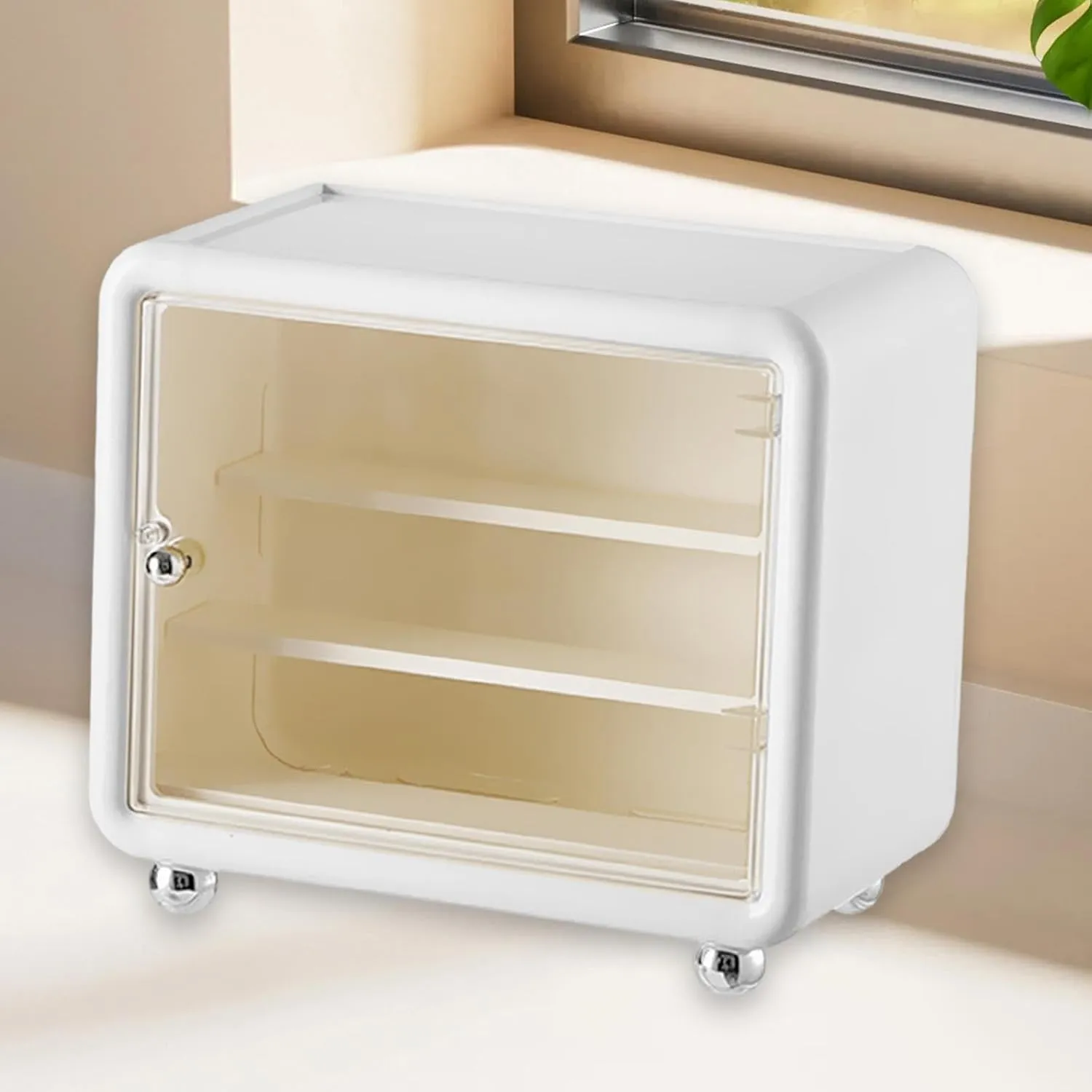 Action Figure Display Case Cabinet Organizer Box Countertop Table Showcase Storage for Party Birthday Mini Figurines Toys, White