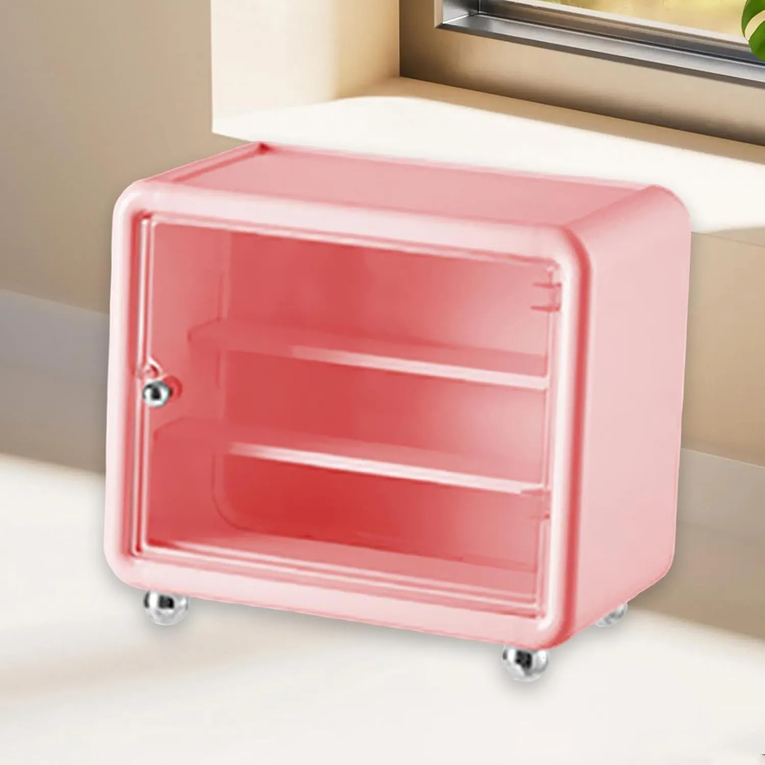 Action Figure Display Case Cabinet Showcase Table Stand Gift Desktop Organizer Box Storage for Collectibles Mini Figurines, Pink