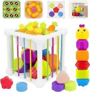 Activity Cube Baby Toys 6 in 1 Montessori Learning Sensory Educational Toys for Toddlers 18-48 Months Educational Learning Activities, Busy Cube Activity Table for 1 Year Old