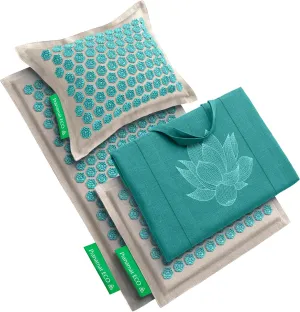 Acupressure Large & Small Mat with Pillow and Bag Set, Premium Acupressure Therapy for Pain Relief and Relaxation, Handcrafted in Europe with Sustainable and Natural Materials (Lagoon)