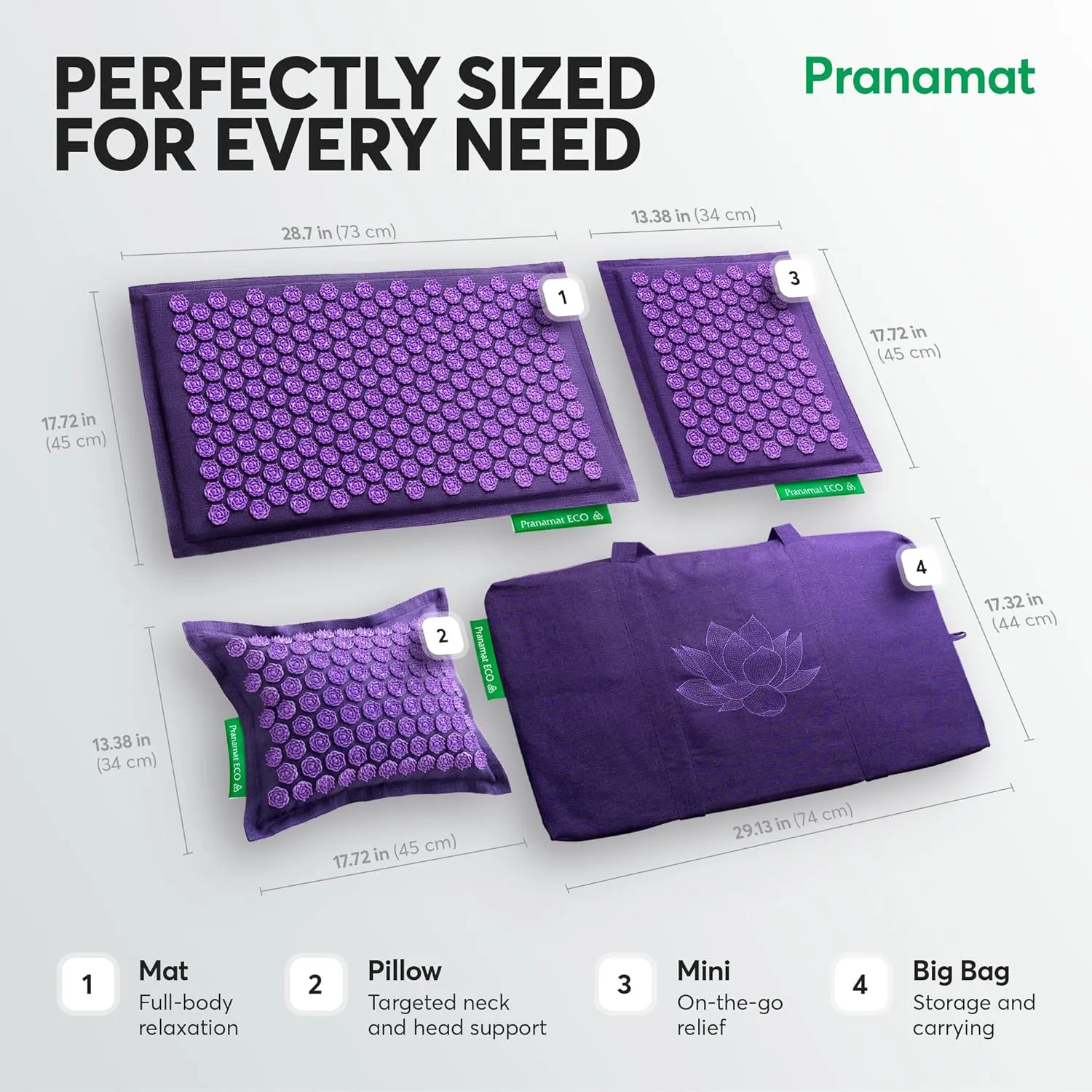Acupressure Large & Small Mat with Pillow and Bag Set, Premium Acupressure Therapy for Pain Relief and Relaxation, Handcrafted in Europe with Sustainable and Natural Materials (Lagoon)