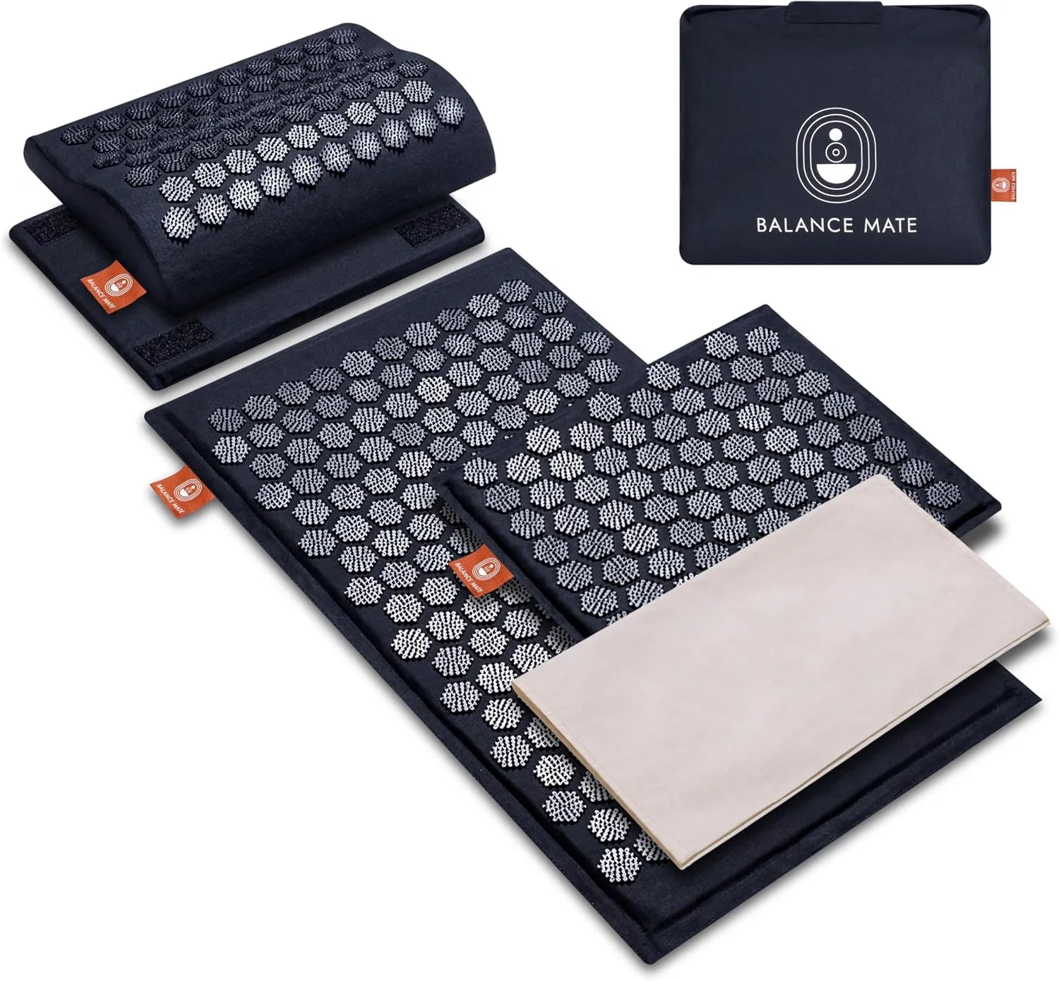 Acupressure Mat & Pillow – Natural Back & Neck Pain Relief, Stress Relief, and Better Sleep Kit (Includes Pillow & Carry Bag, Deep Black).