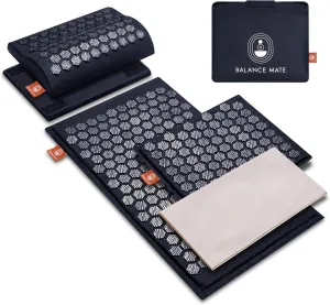 Acupressure Mat & Pillow – Natural Back & Neck Pain Relief, Stress Relief, and Better Sleep Kit (Includes Pillow & Carry Bag, Deep Black).