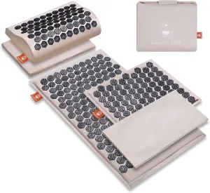 Acupressure Mat & Pillow – Natural Back & Neck Pain Relief, Stress Relief, and Better Sleep Kit (Includes Pillow & Carry Bag, Soft Cream).