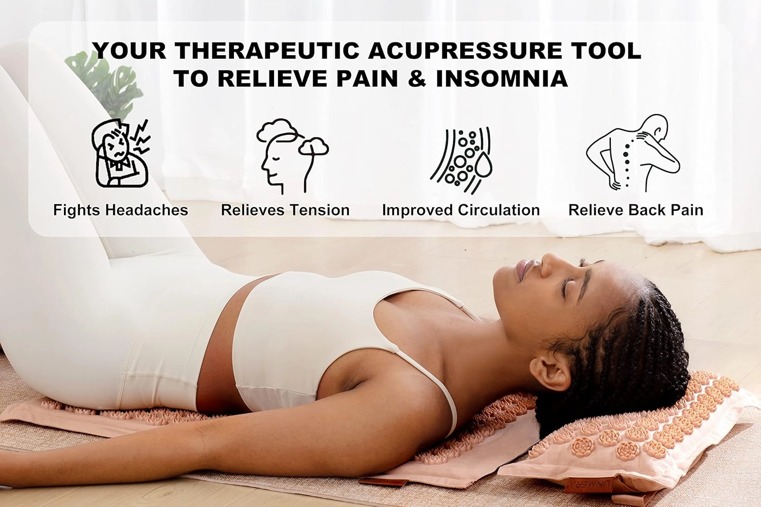 Acupressure Mat and Pillow Set,Natural Premium Linen & Coconut Fiber Filling,FSA/HSA Eligible,for Back/Neck Pain Relief, Sciatic, Headache and Muscle Relaxation, Comes with Carrying Bag