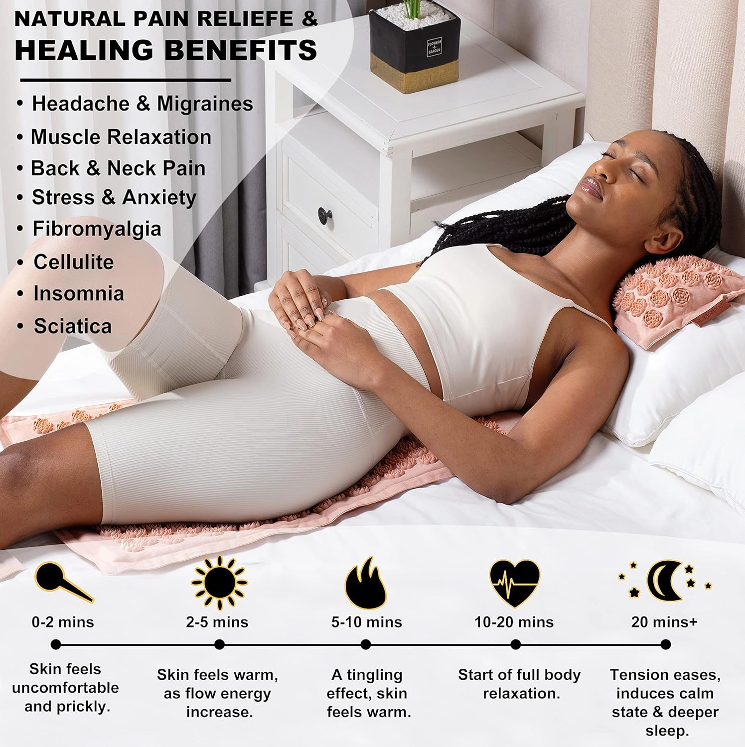 Acupressure Mat and Pillow Set,Natural Premium Linen & Coconut Fiber Filling,FSA/HSA Eligible,for Back/Neck Pain Relief, Sciatic, Headache and Muscle Relaxation, Comes with Carrying Bag