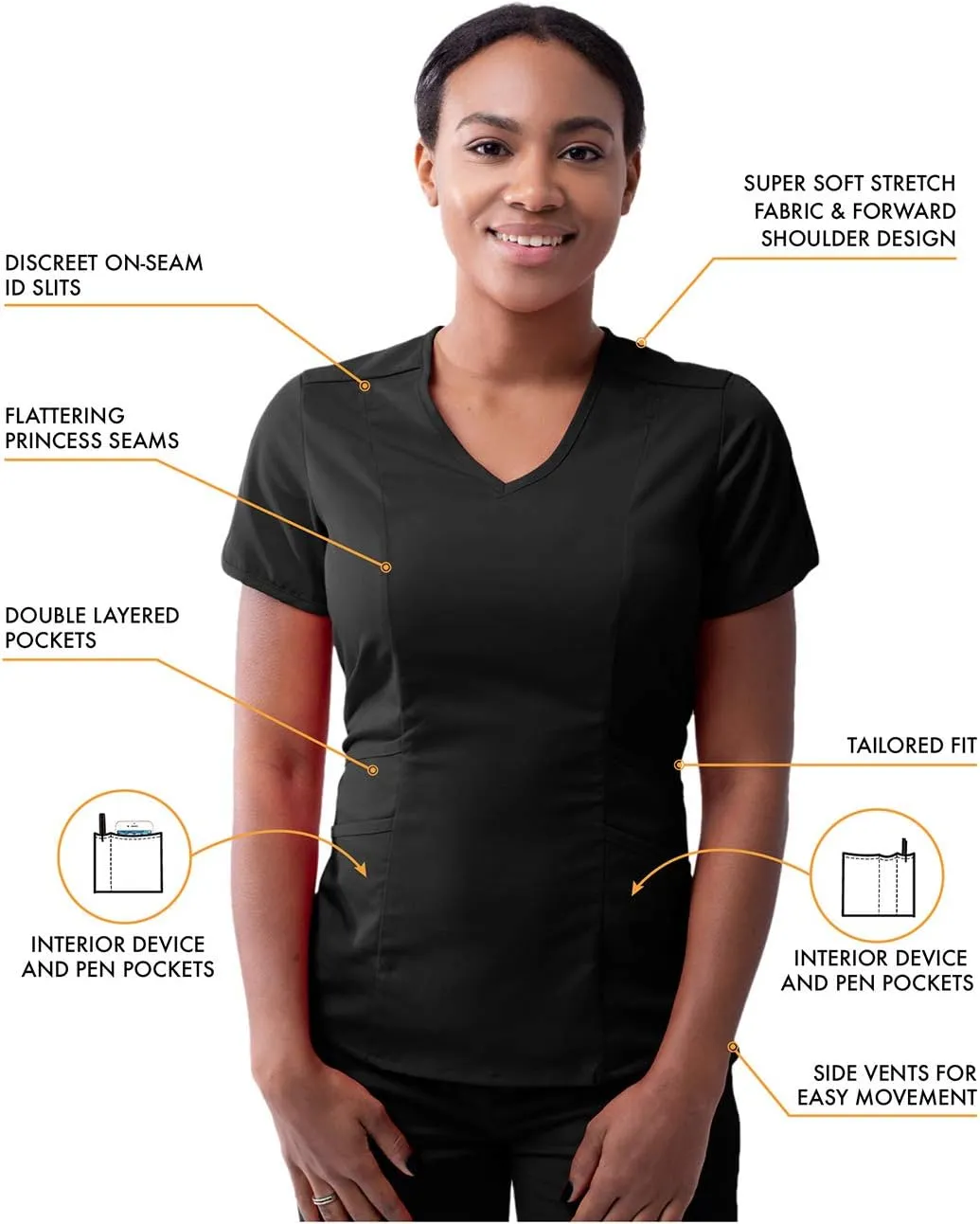 Adar Pro Core Classic Scrub Set for Women - Tailored V-Neck Scrub Top & Tailored Yoga Scrub Pants