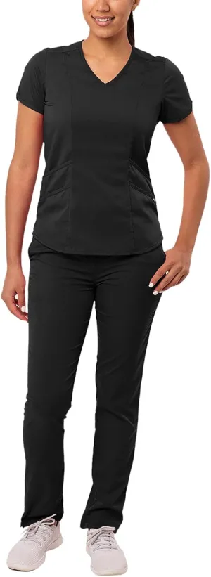 Adar Pro Core Classic Scrub Set for Women - Tailored V-Neck Scrub Top & Tailored Yoga Scrub Pants