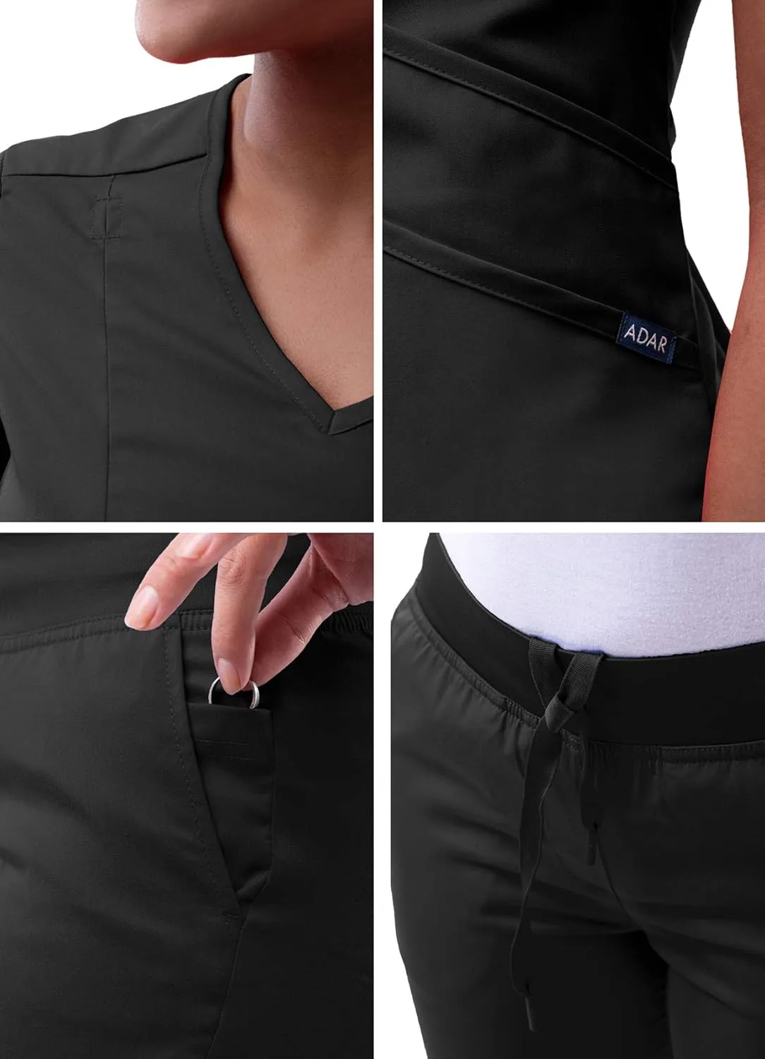 Adar Pro Core Classic Scrub Set for Women - Tailored V-Neck Scrub Top & Tailored Yoga Scrub Pants