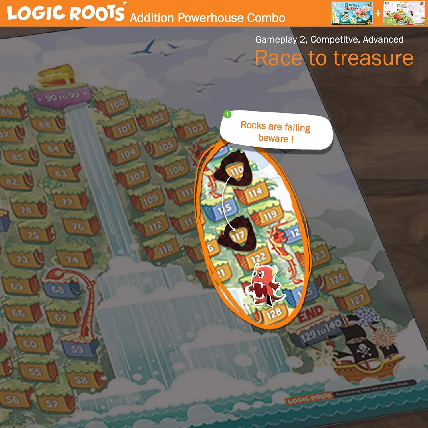 Addition Games - Pack of 2, Mountain Raiders and Ocean Raiders, Math Board Games and STEM Toys for 5- 9 Year Olds, Educational Gift for Kids, Homeschoolers, Kindergarten and Up