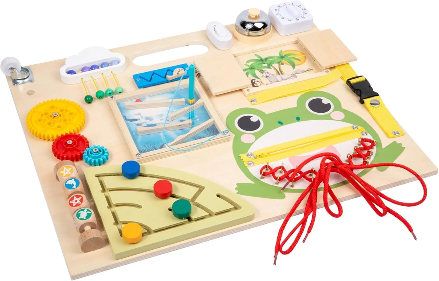 Adena Montessori Wooden Busy Board for Toddlers,Montessori Sensory Activity Board for Fine Motor Skills Travel Toy, Basic Life Skills Educational Learning Gifts for 2 3 4 5 Years Old Kids Boys Girls