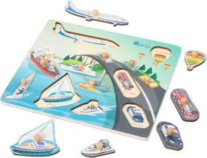 Adena Montessori Wooden Transport Puzzle Vehicles Wooden Peg Puzzle Board Kids' Traffic Puzzle Set -Colourful Wooden Transport Puzzle for 3 4 5 Years Old Toddlers