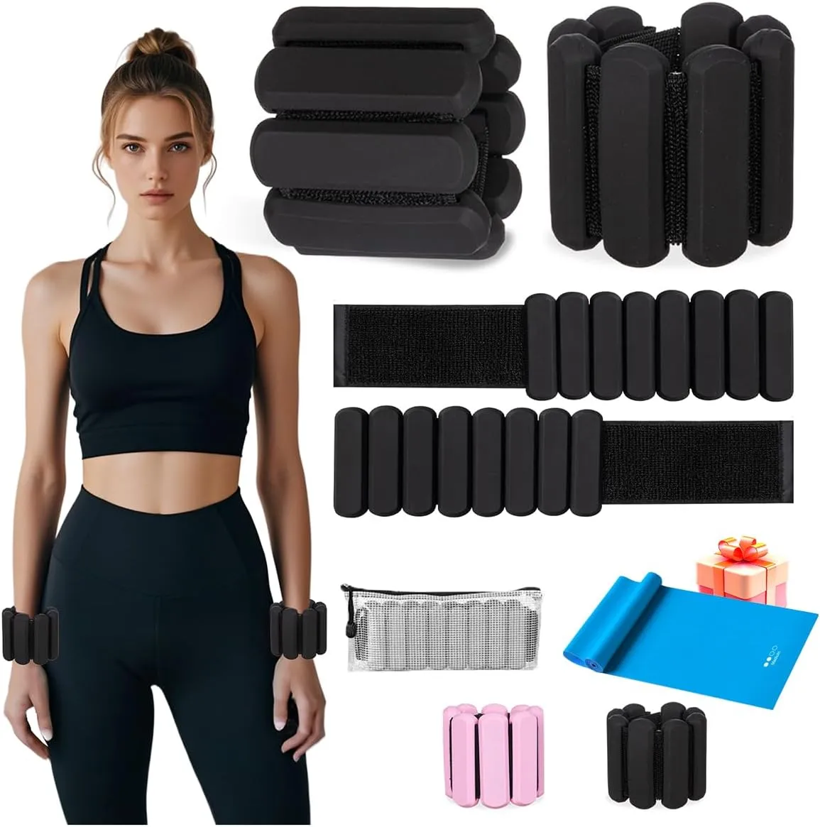 Adjustable Ankle Weights,Wrist Weights for Women & Men,Set of 2 (1Lb Each),Perfect for Walking,Running,Yoga,Pilates,Gym,Strength Training. Weighted wristbands are designed for home gym workouts