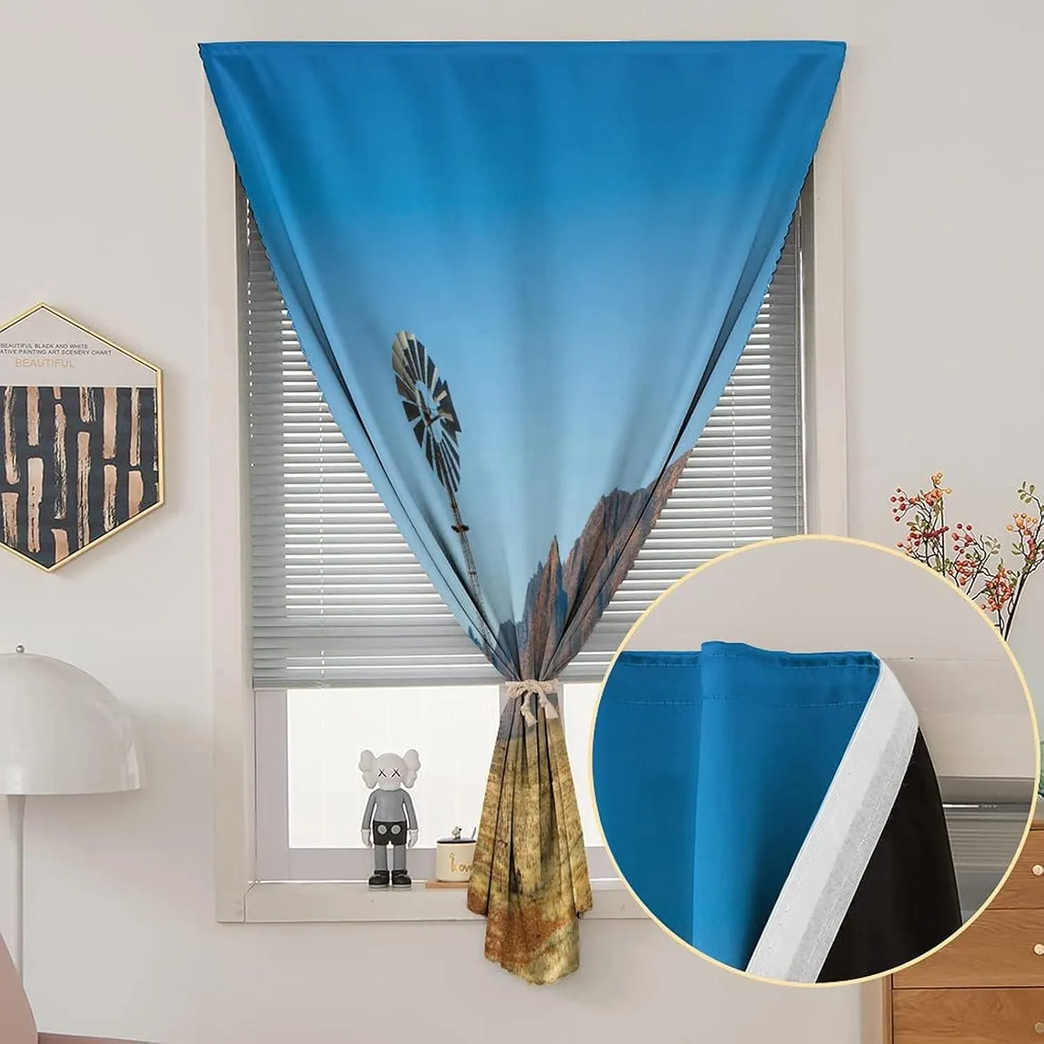 Adjustable Blackout Shades, Windmill Portable Blackout Curtain, South Australia Mountains Barren Land Summer Print Living Room Bedroom Window Drapes,35W x54L Inches,, for Kitchen Bathroom Living Room
