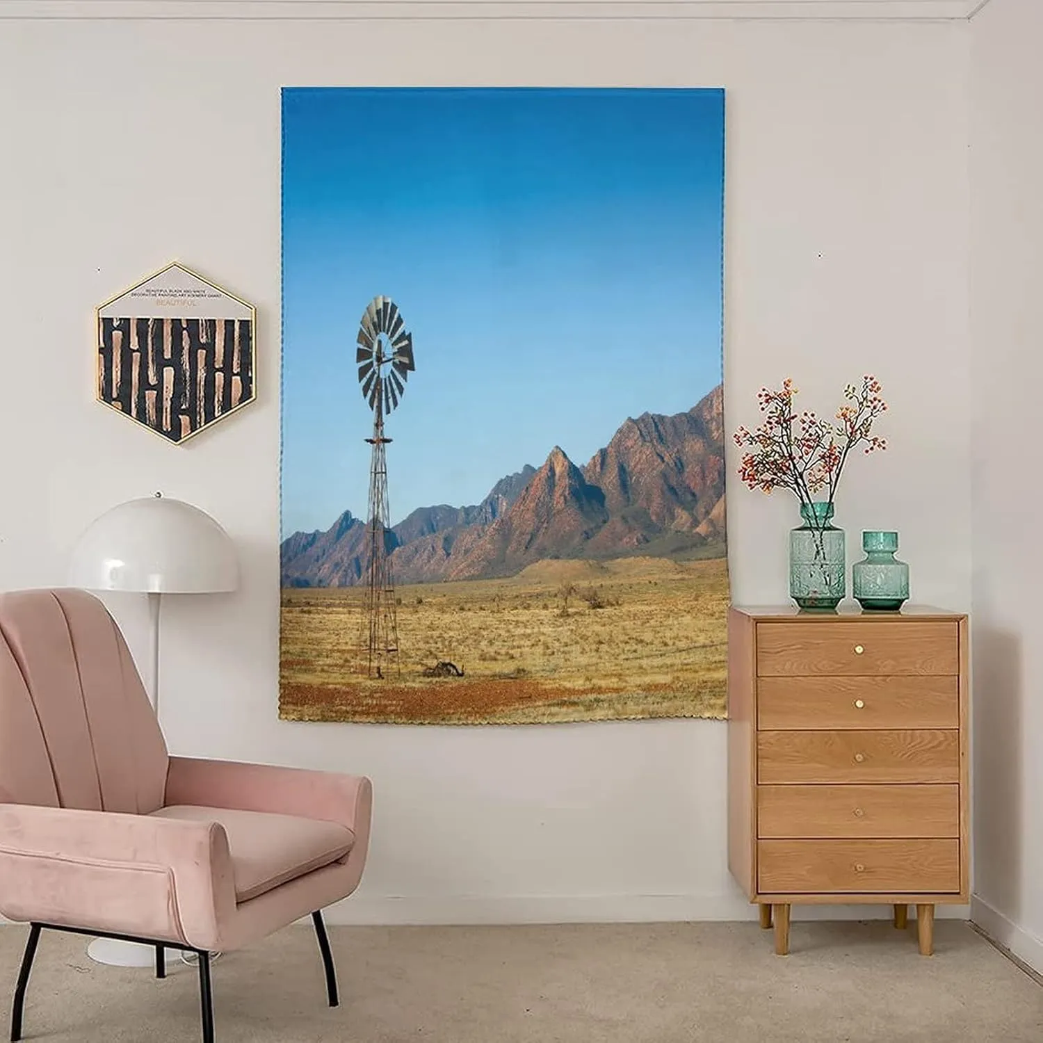 Adjustable Blackout Shades, Windmill Portable Blackout Curtain, South Australia Mountains Barren Land Summer Print Living Room Bedroom Window Drapes,35W x54L Inches,, for Kitchen Bathroom Living Room