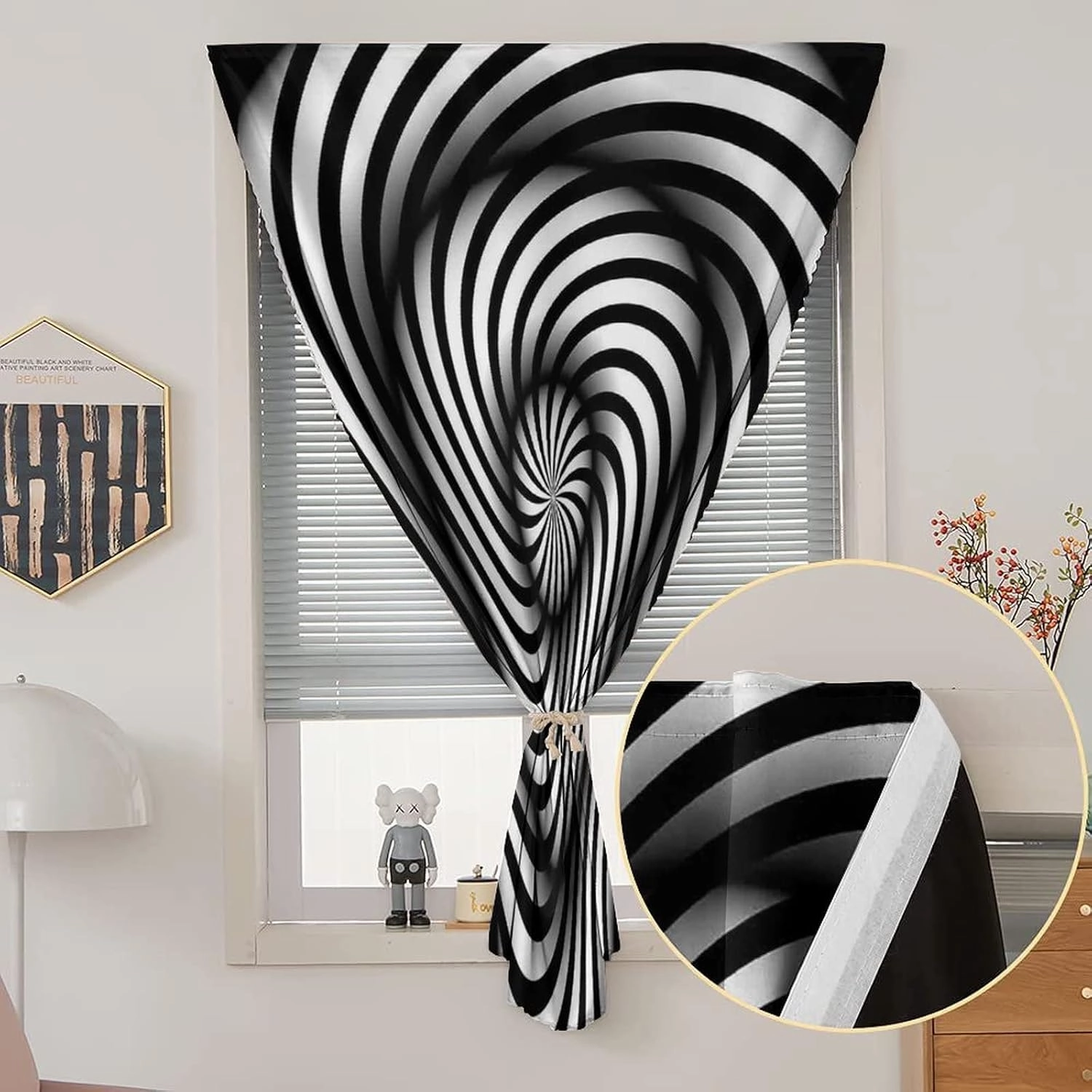 Adjustable Blackout Shades, Spires Decor Portable Blackout Curtain, Minimalist Hypnotic Swirl Geometric Print Living Room Bedroom Window Drapes,59W x72L Inches, for Bathroom Living Room Bedroom