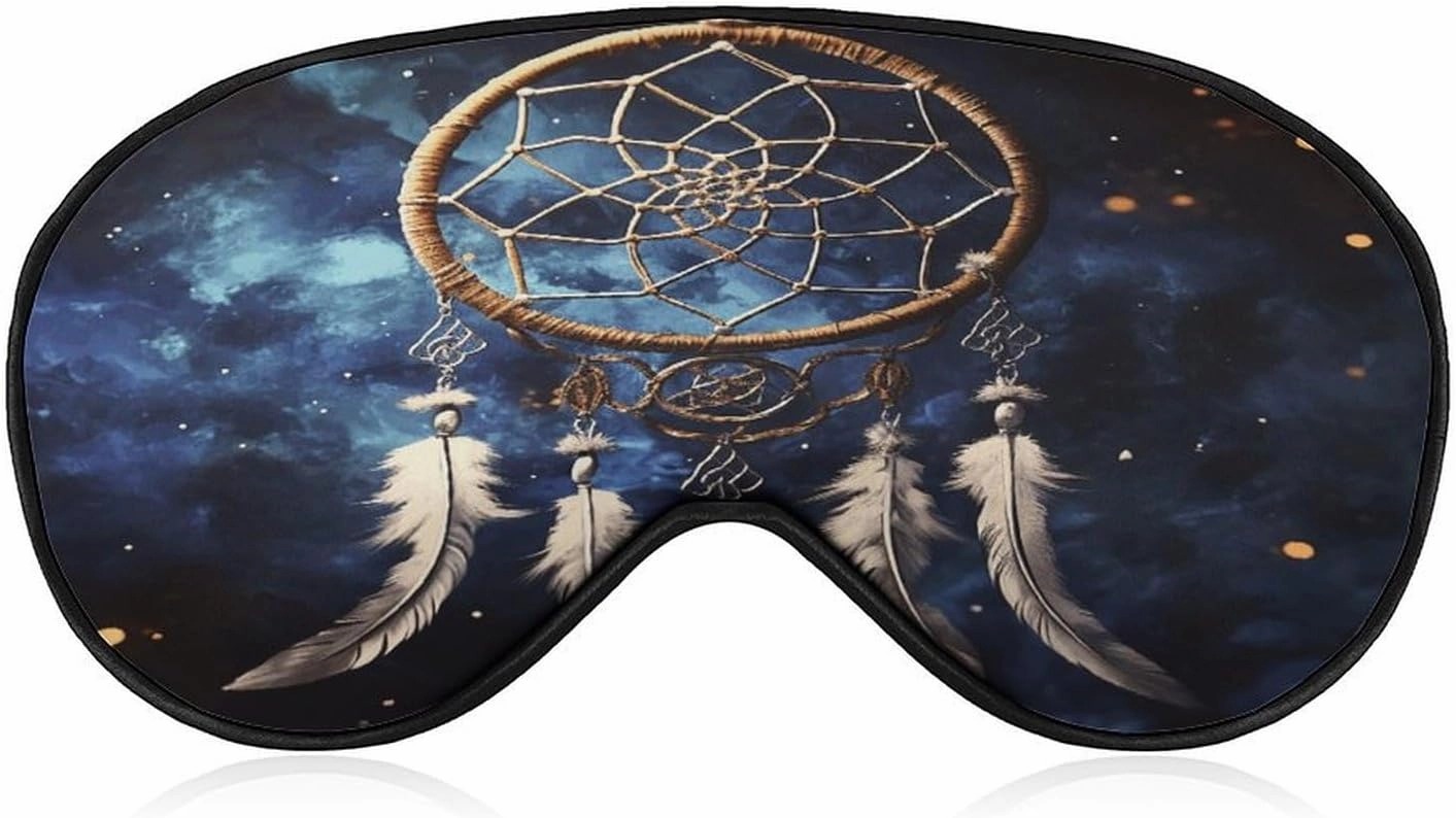Adjustable Soft Sleep Eye Mask for Total Darkness, White Fantasy Dream Catcher Print Light-Blocking Eye Mask Comfortable Eye Mask for Rest & Travel