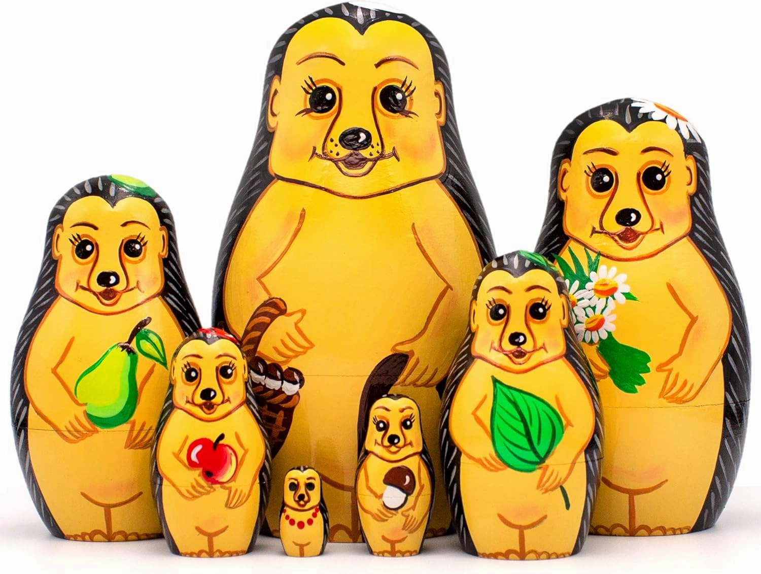 AEVVV Animals Nesting Dolls Set of 7 pcs - Hedgehog Wooden Figurines - Hedgehog Decor - Russian Handmade Matryoshka Stacking Doll