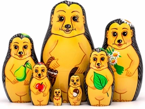 AEVVV Animals Nesting Dolls Set of 7 pcs - Hedgehog Wooden Figurines - Hedgehog Decor - Russian Handmade Matryoshka Stacking Doll