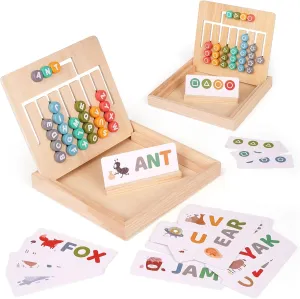 Agirlgle Color Shape Sorting Matching Slide Puzzle - Wooden Montessori Alphabet Learning Toys for Kids with 26 Cards - Brain Teasers Educational for Preschool Homeschool Travel Toys