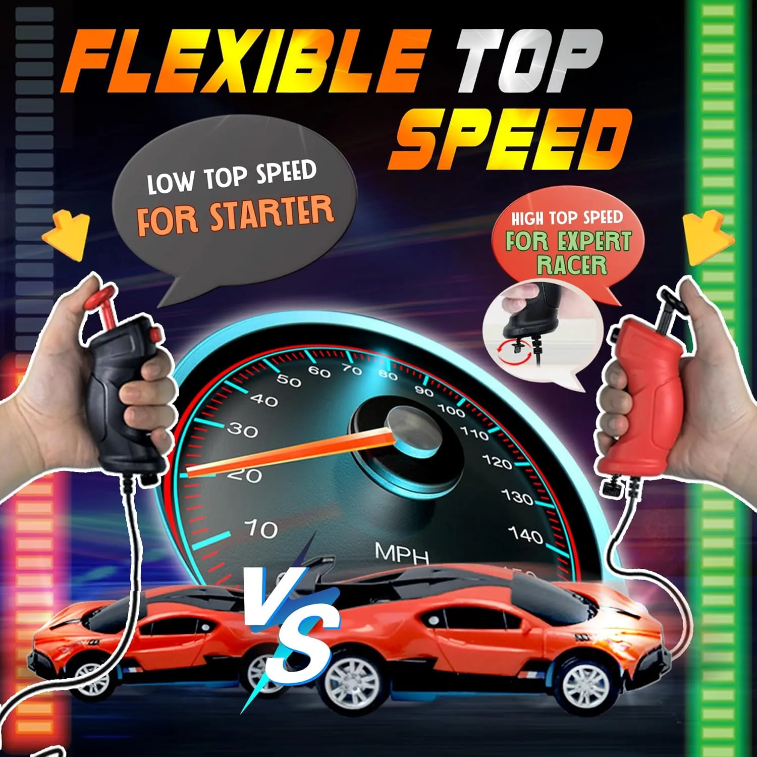 AGM MASTECH High Speed Series Dual Track Set, 8.4m Electric Track with 4 Vehicles Official Licensed Slot car Racing, Comes with 2 Hand Controls and Track Parts and a Lap Counter.