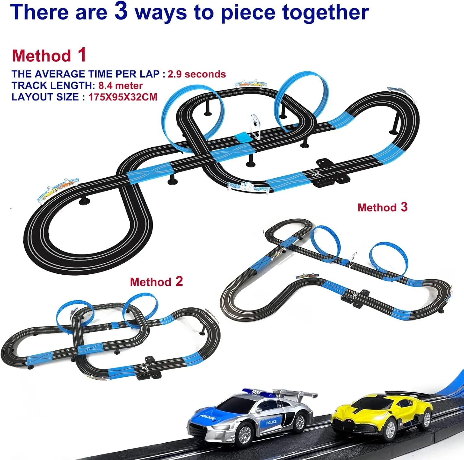 AGM MASTECH High Speed Series Dual Track Set, 8.4m Electric Track with 4 Vehicles Official Licensed Slot car Racing, Comes with 2 Hand Controls and Track Parts and a Lap Counter.