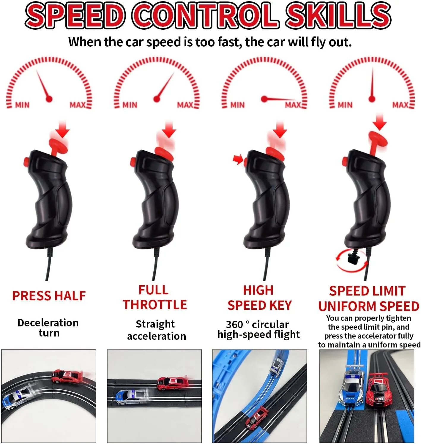 AGM MASTECH High Speed Series Dual Track Set, 8.4m Electric Track with 4 Vehicles Official Licensed Slot car Racing, Comes with 2 Hand Controls and Track Parts and a Lap Counter.