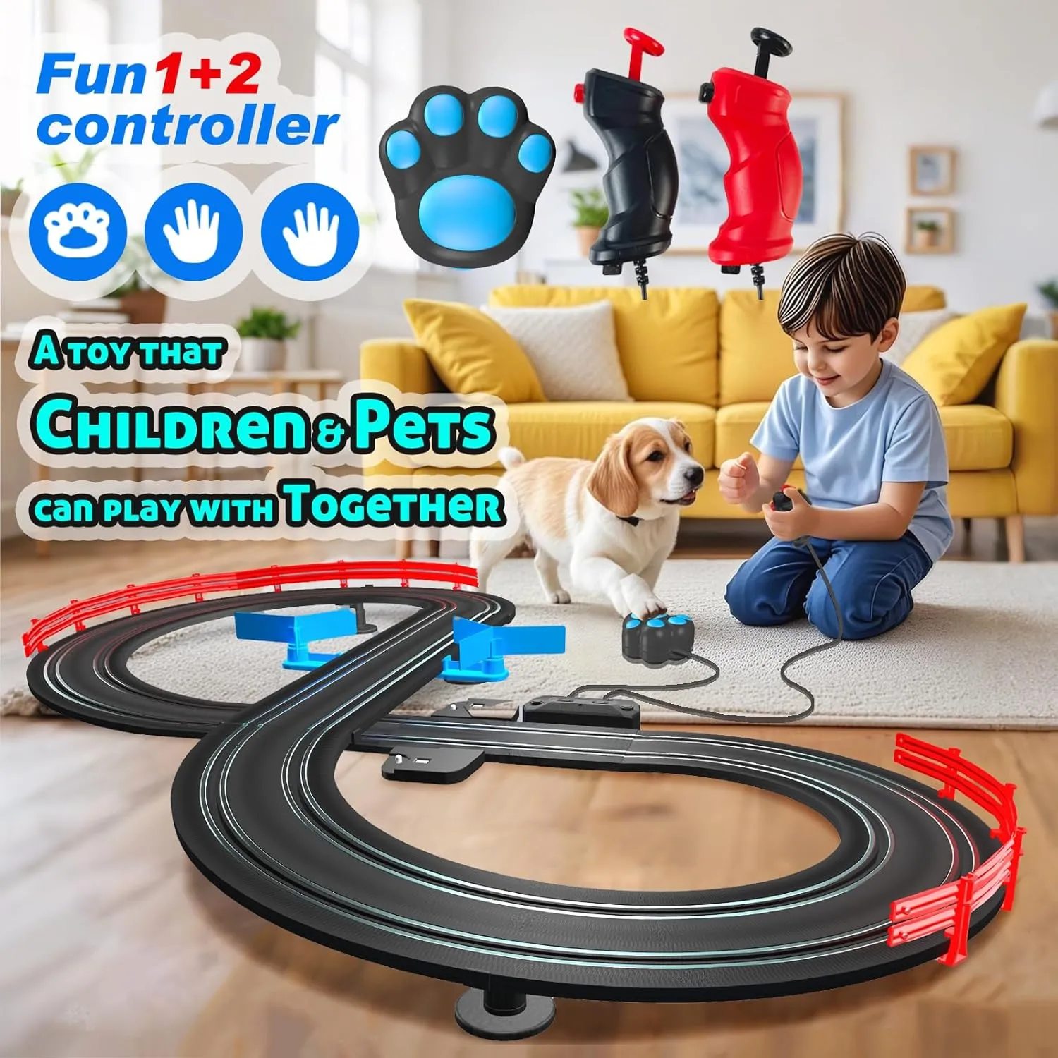 AGM MASTECH Slot Car Race Track Sets with 4 Exquisite Slot Cars, Battery or Electric Car Track, 2 Controllers, Lap Counter, Gift Toys for Boys and Girls Age 4 5 6 7 8-12