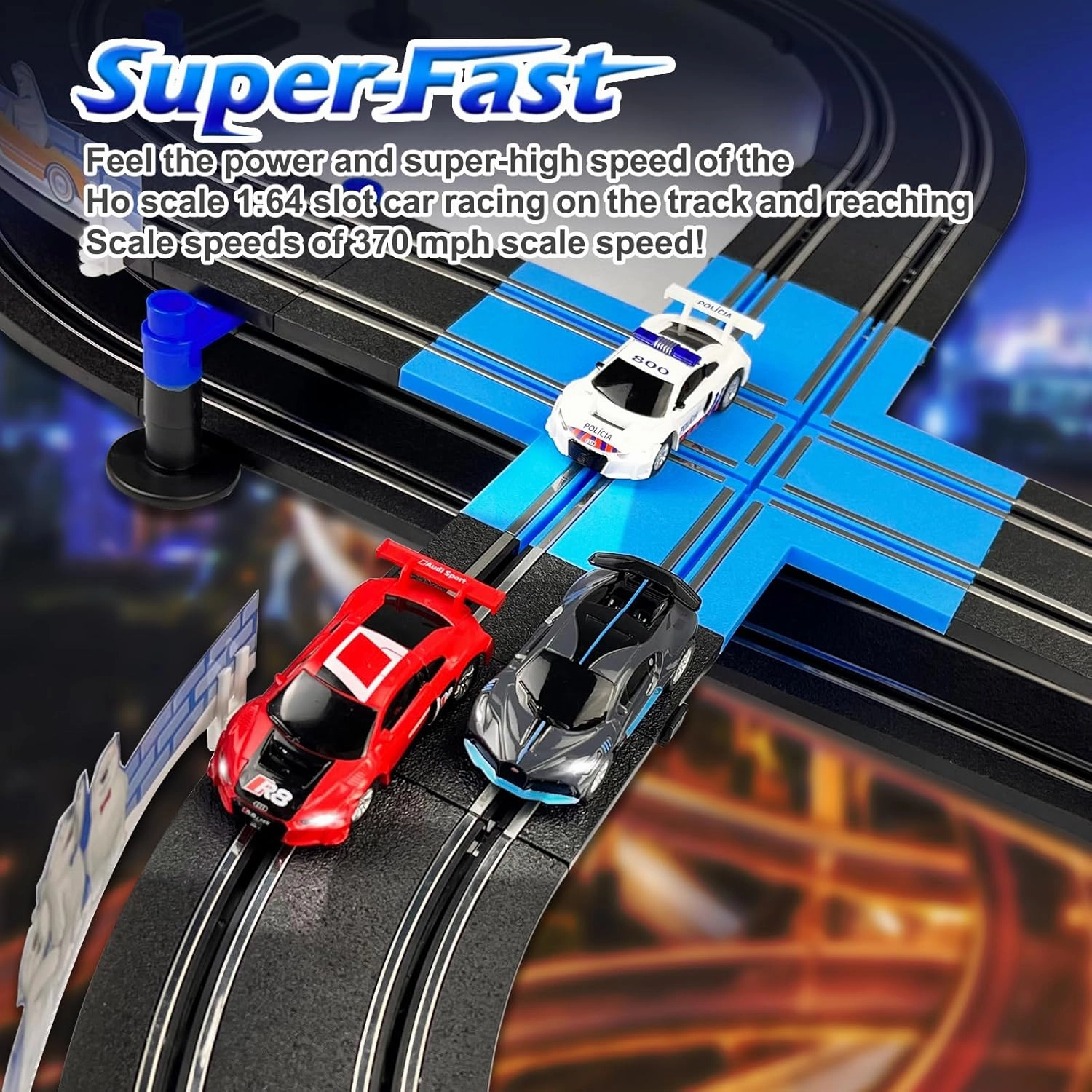 AGM MASETCH High Speed Series Tram Dual Track Set, Track with 4 Vehicles Official Licensed Slot car Racing, Comes with 2 Hand Controls and Track Parts and a Lap Counter.