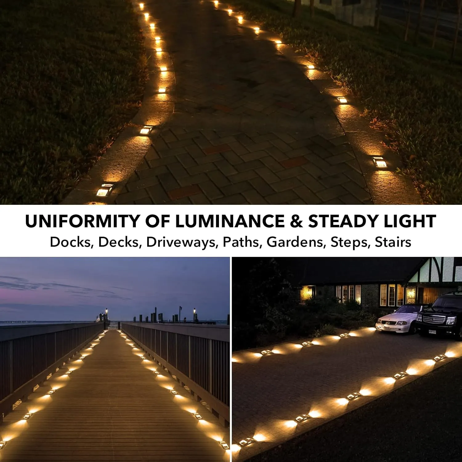 AGPTEK Solar Driveway Lights 20 Pack, Outdoor Deck Dock Marine LED Solar Powered Waterproof Driveway Marker Lights for Warning Step, Sidewalk, Pathway, Garden, Yard (Warm White)