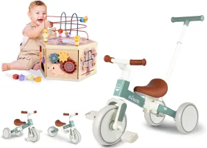 aiwo 5in1 Tricycle for Toddlers 1-3 Baby Balance Bike and 7in1 Wooden Activity Cube Montessori Toys