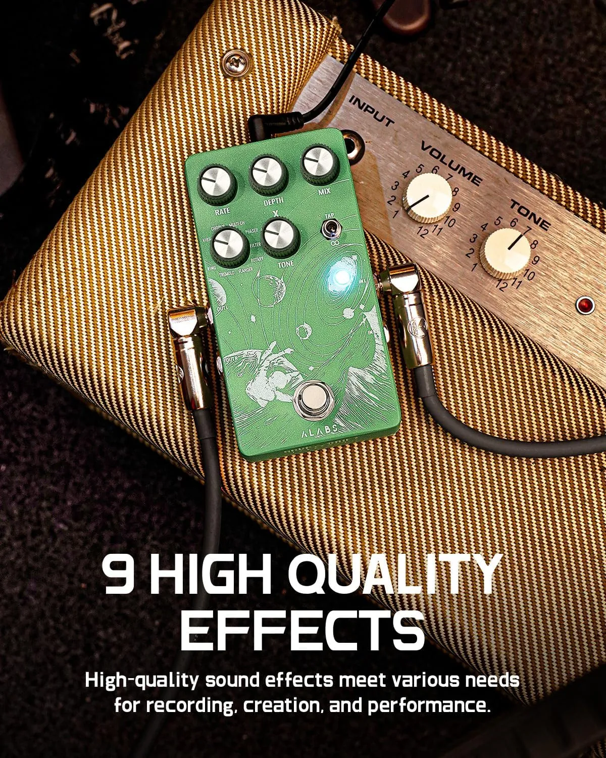 ALABS NOVADRIFT Modulation Pedals for Electric Guitar,Vibe Chorus Phaser Rotary Flanger Tremolo Ring,Analog Dry Through,Tap Tempo,True Bypass