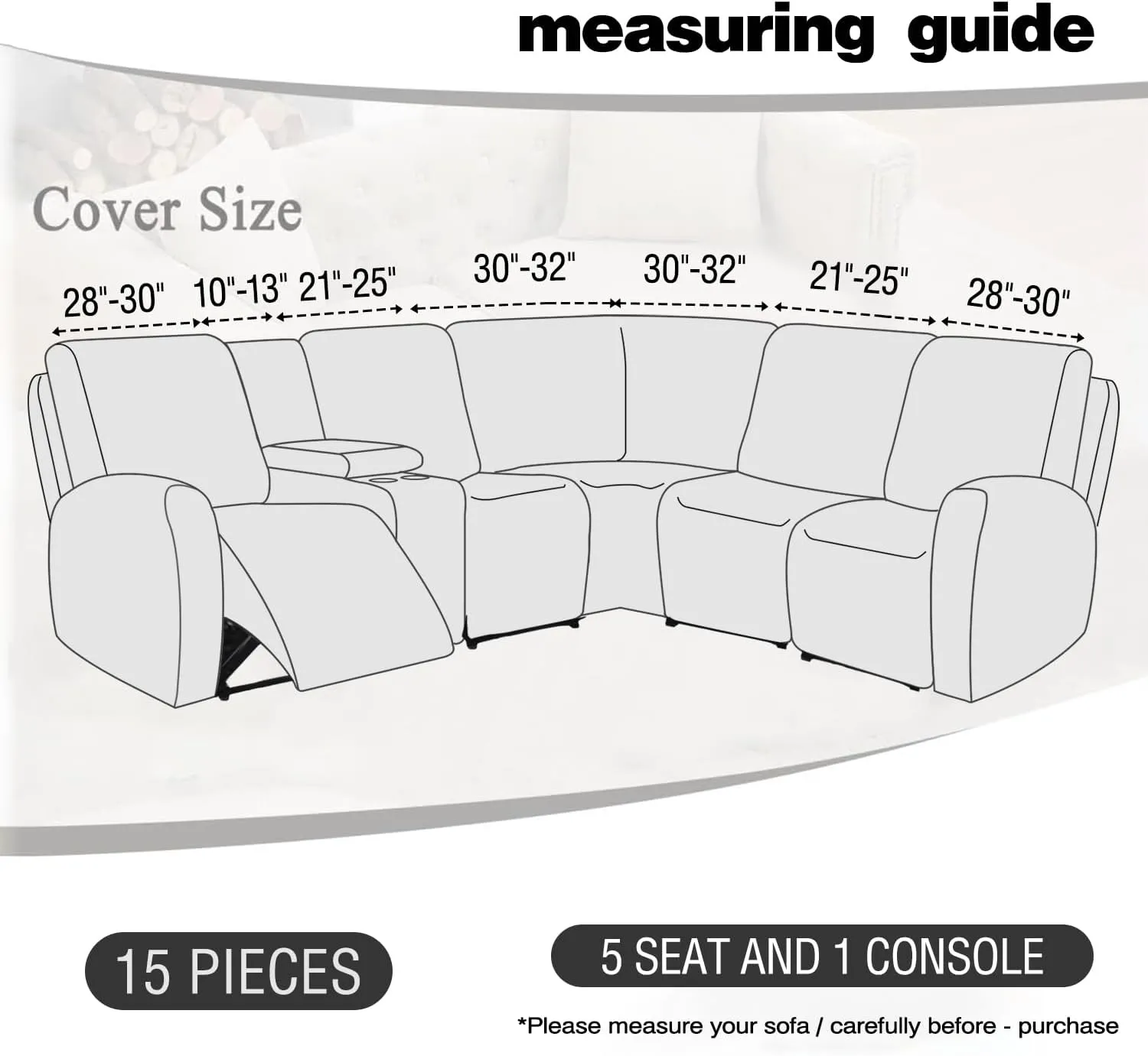 ALIECOM Waterproof Reclining Sectional Couch Covers for Reclining Sectional Stretch L Shaped Recliner Sofa Cover Washable Pet Dog Corner Sofa Slipcovers Protector (5 Seat and 1 Console, Light Grey)