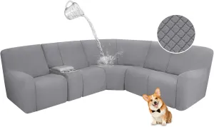 ALIECOM Waterproof Reclining Sectional Couch Covers for Reclining Sectional Stretch L Shaped Recliner Sofa Cover Washable Pet Dog Corner Sofa Slipcovers Protector (5 Seat and 1 Console, Light Grey)