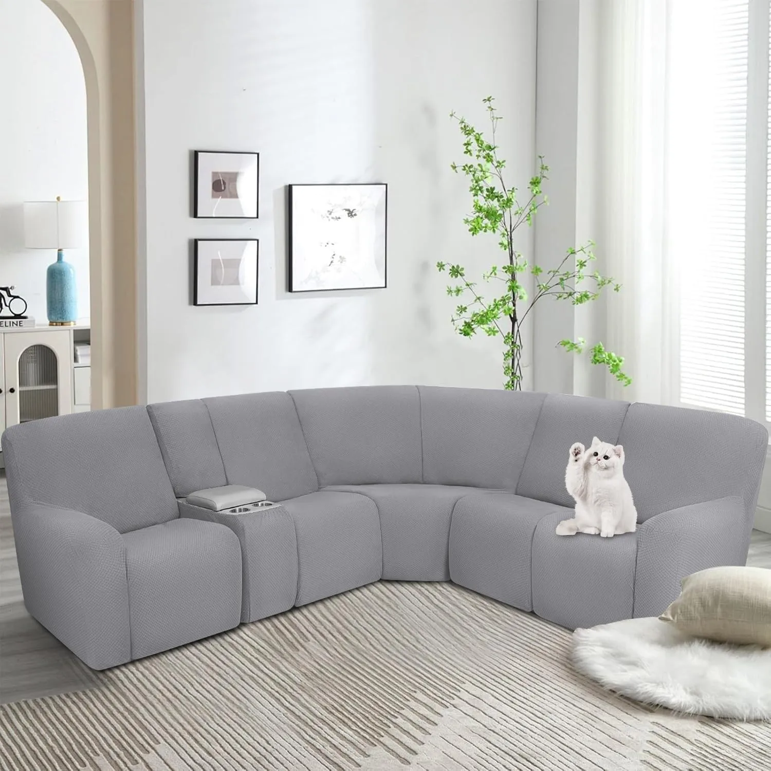 ALIECOM Waterproof Reclining Sectional Couch Covers for Reclining Sectional Stretch L Shaped Recliner Sofa Cover Washable Pet Dog Corner Sofa Slipcovers Protector (5 Seat and 1 Console, Light Grey)