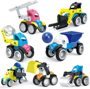 ALLROAD Magnetic Building Blocks Cars Magnetic Toy Vehicles Cars, Colorful Builder Trucks Montessori STEM Toy for Developing Skills, Gift for Boys Girls (45 Piece)